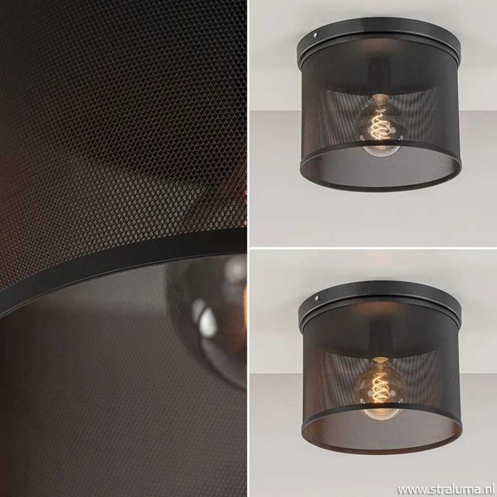 Straluma Plafondlamp cilinder gaas zwart 30cm> Slaapkamerlampen|Keukenverlichting