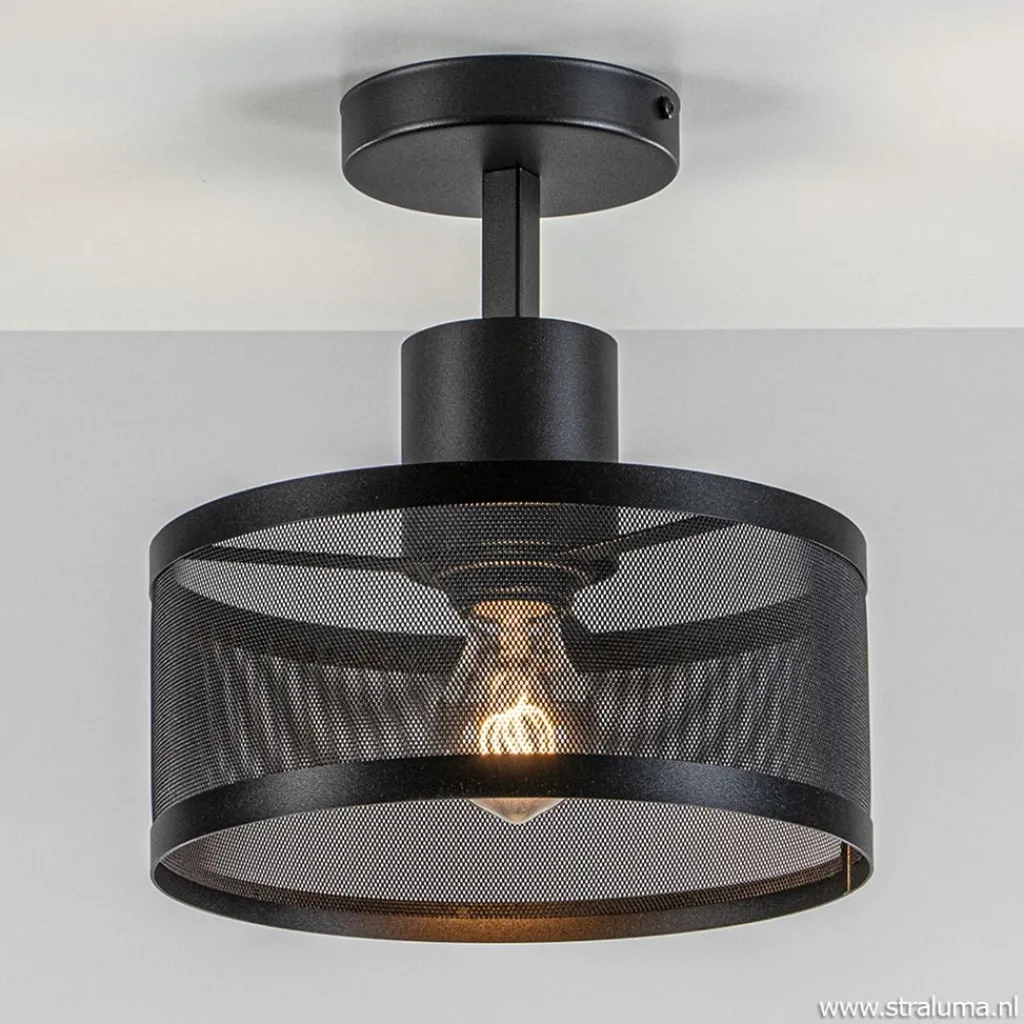 Straluma Plafondlamp cilinder geperforeerd zwart> Woonkamerlampen|Slaapkamerlampen