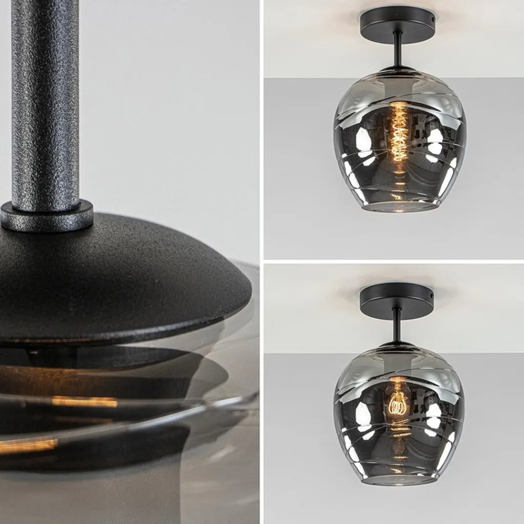 Straluma Plafondlamp Fantasy 1L zwart + smoke glas> Keukenverlichting|Halverlichting