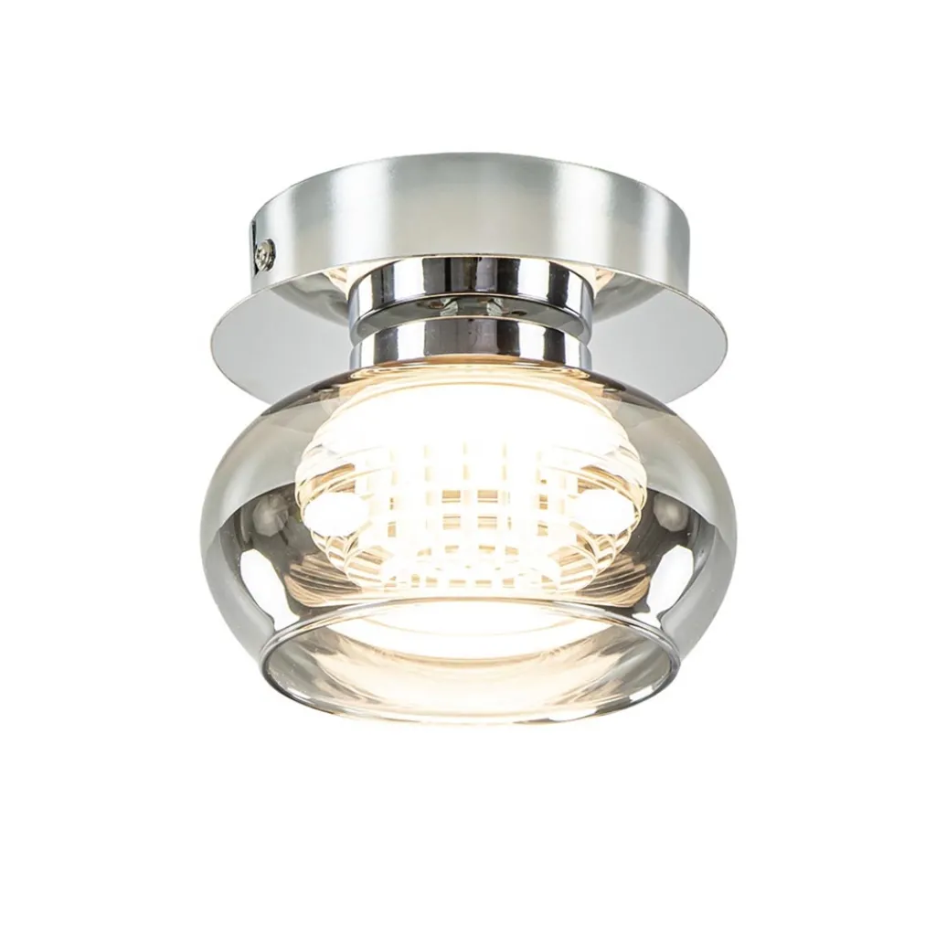 Straluma Plafondlamp klein chroom met smoke glas> Plafondlampen|Halverlichting