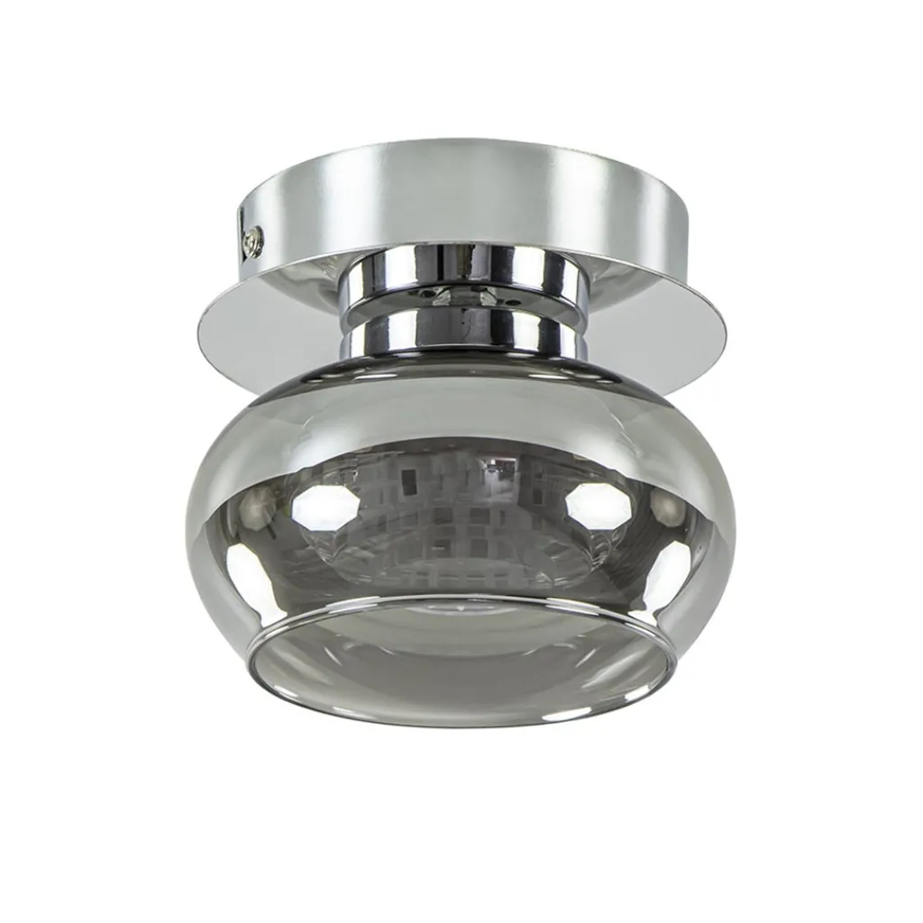 Straluma Plafondlamp klein chroom met smoke glas> Plafondlampen|Halverlichting