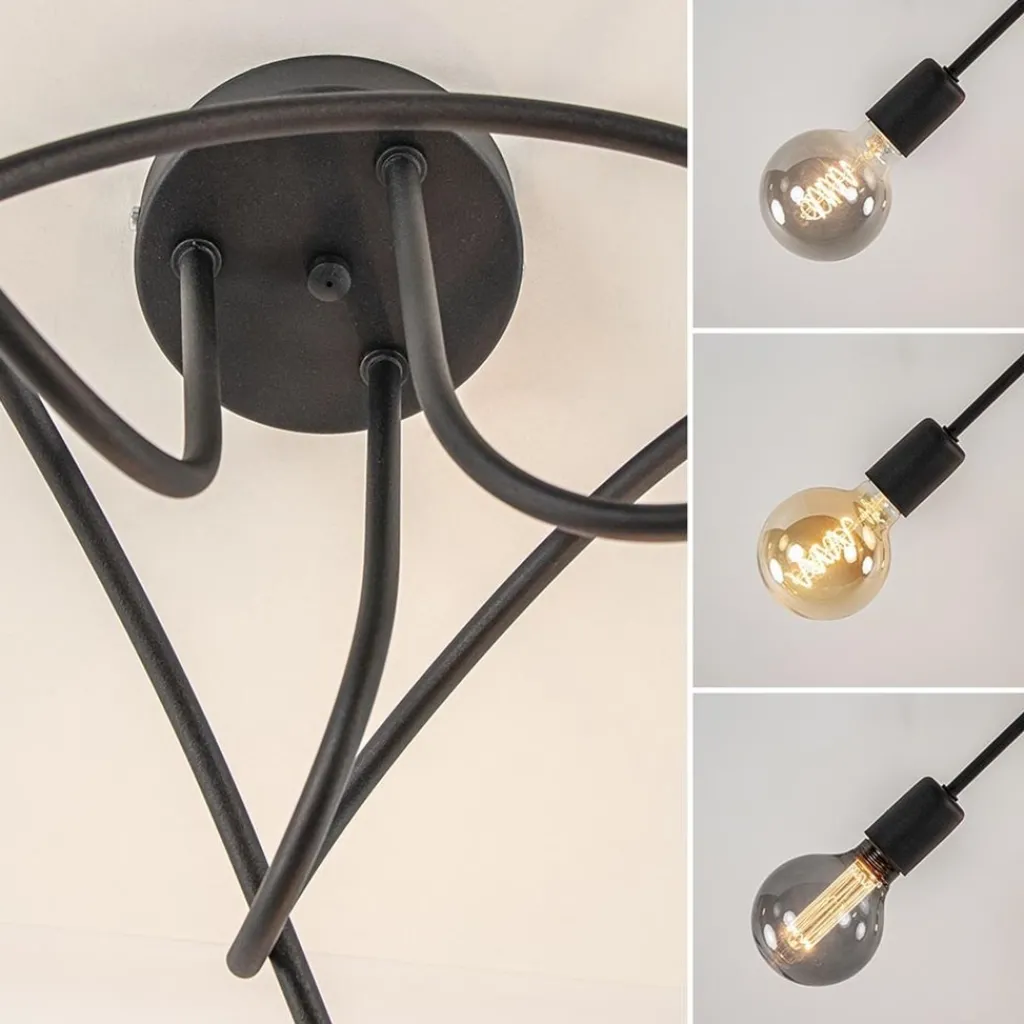 Straluma Plafondlamp Krul 3L zwart ex. e27 lb.> Plafondlampen|Landelijke Verlichting