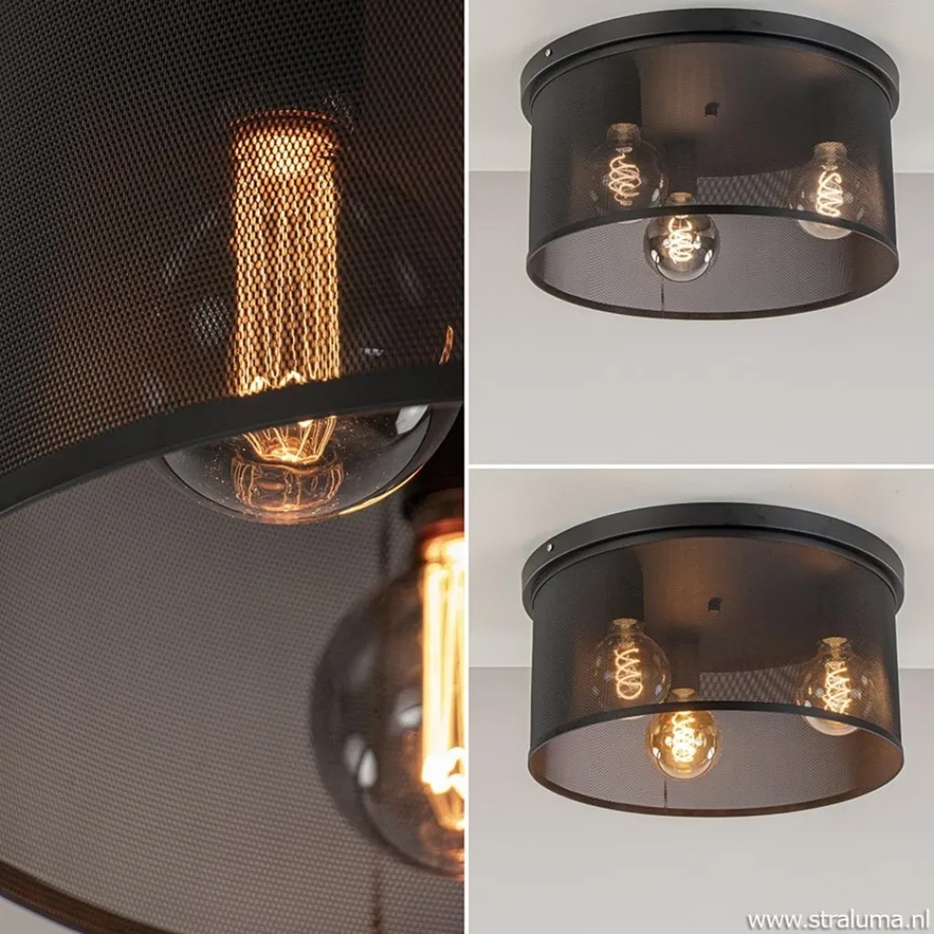 Straluma Plafondlamp 3L cilinder gaas zwart 44cm> Slaapkamerlampen|Keukenverlichting