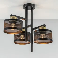 Straluma Plafondlamp 3L zwart/goud cilinder geperforeerd> Halverlichting|Plafondlampen