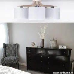 Straluma Plafondlamp 5-lichts hout/cilinderkap wit><noscript><img width=