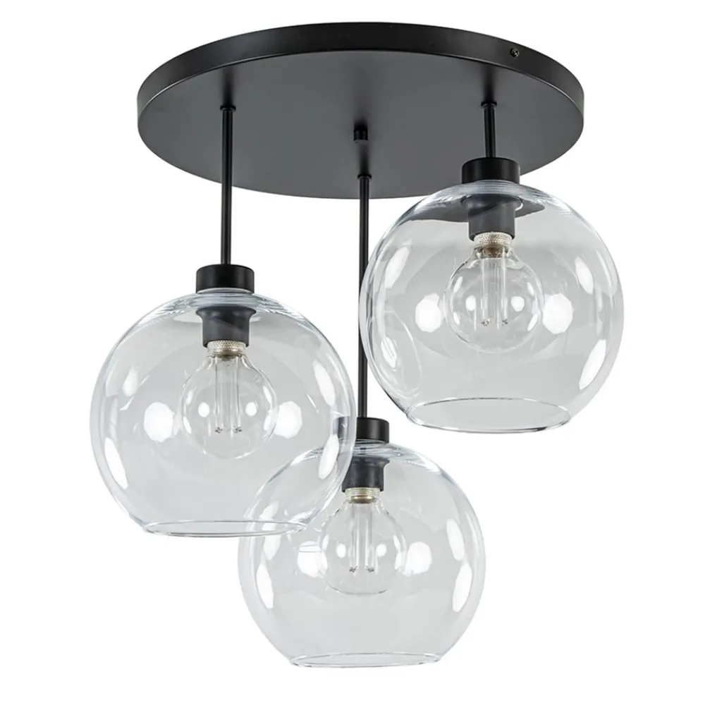Straluma Plafondlamp 3-lichts zwart + helder glas 25cm> Keukenverlichting|Kantoorverlichting