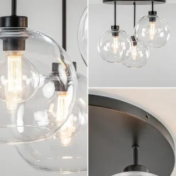 Straluma Plafondlamp 3-lichts zwart + helder glas 25cm><noscript><img width=