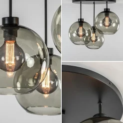 Straluma Plafondlamp 3-lichts zwart + smoke glas 25cm><noscript><img width=