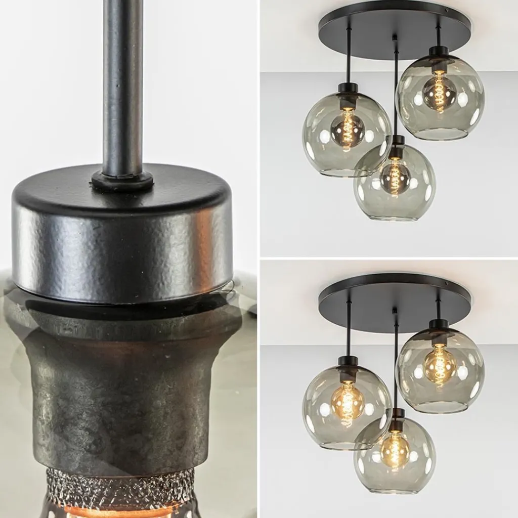 Straluma Plafondlamp 3-lichts zwart + smoke glas 25cm> Woonkamerlampen|Slaapkamerlampen