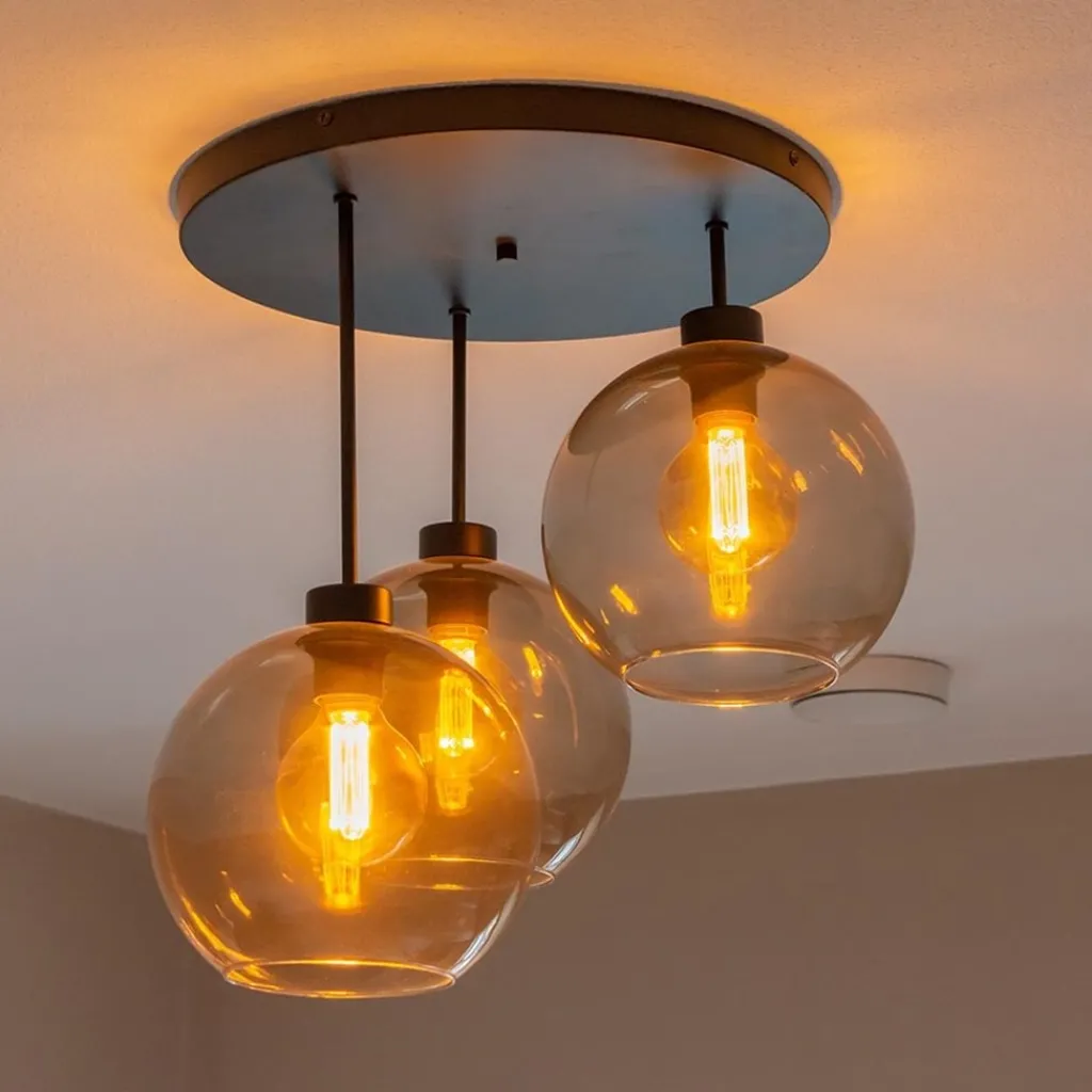 Straluma Plafondlamp 3-lichts zwart + smoke glas 25cm> Woonkamerlampen|Slaapkamerlampen