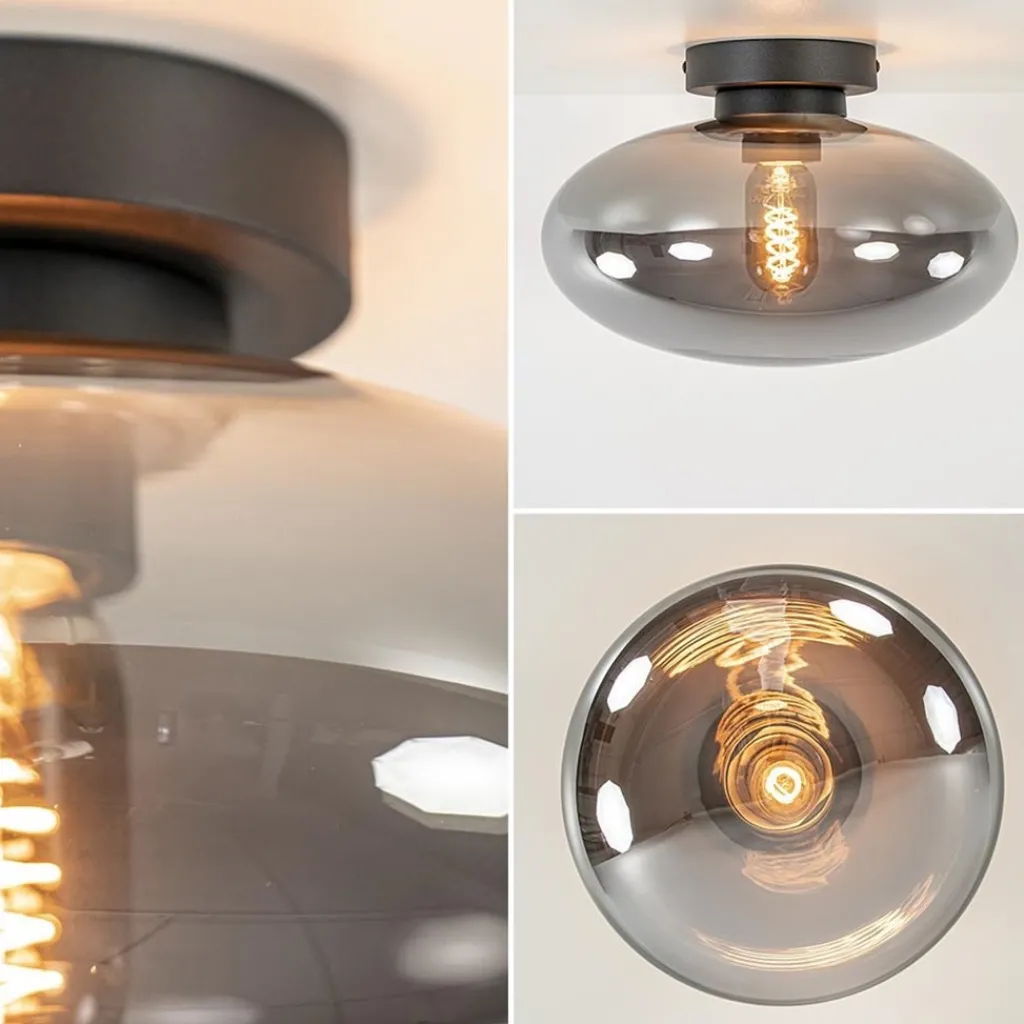 Straluma Plafondlamp Reflexion zwart+smoke glas> Plafondlampen|Retro Verlichting