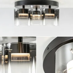 Straluma Plafondlamp Salerno 3L zwart/smoke glas><noscript><img width=