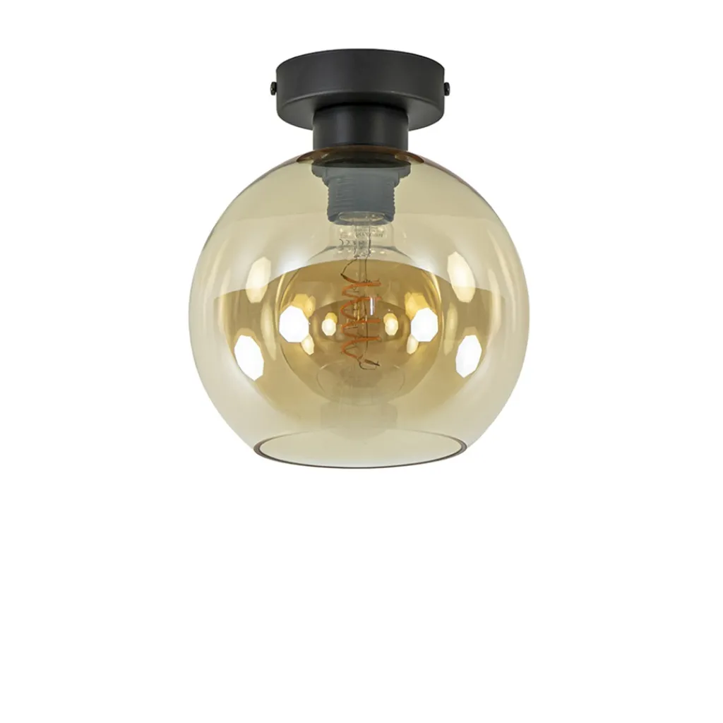 Straluma Plafondlamp zwart met amber glas 20 cm> Plafondlampen|Klassieke Verlichting