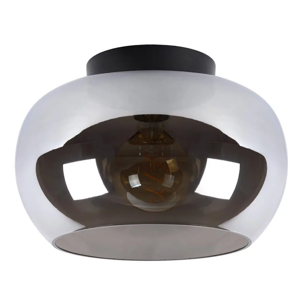 Straluma Plafondlamp zwart met smoke glas> Halverlichting|Plafondlampen