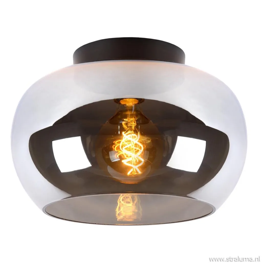 Straluma Plafondlamp zwart met smoke glas> Halverlichting|Plafondlampen