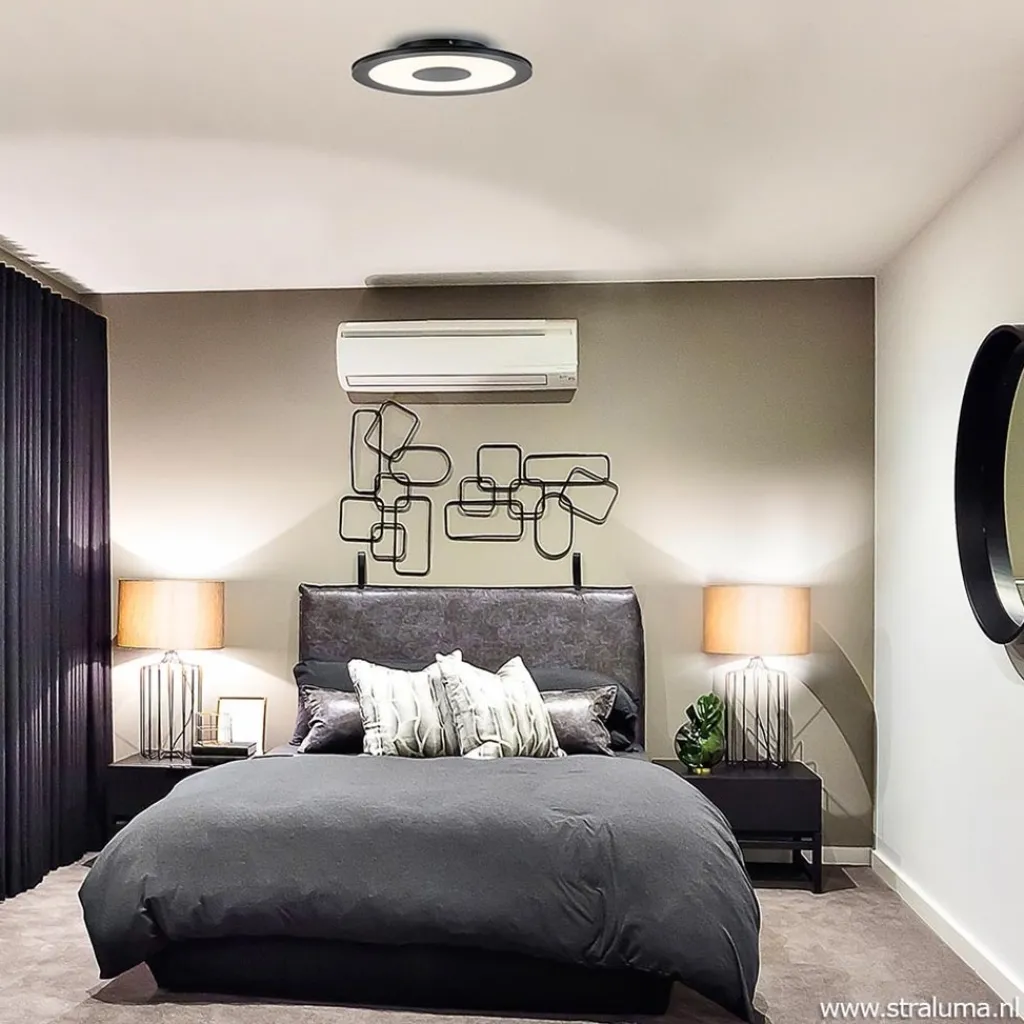 Straluma Plafondlamp zwart rond 38cm 3-st.dim.> Plafondlampen|Plafonnières