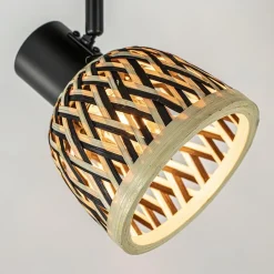 Straluma Plafondlamp/wandlamp zwart met bamboe kap verstelbaar><noscript><img width=
