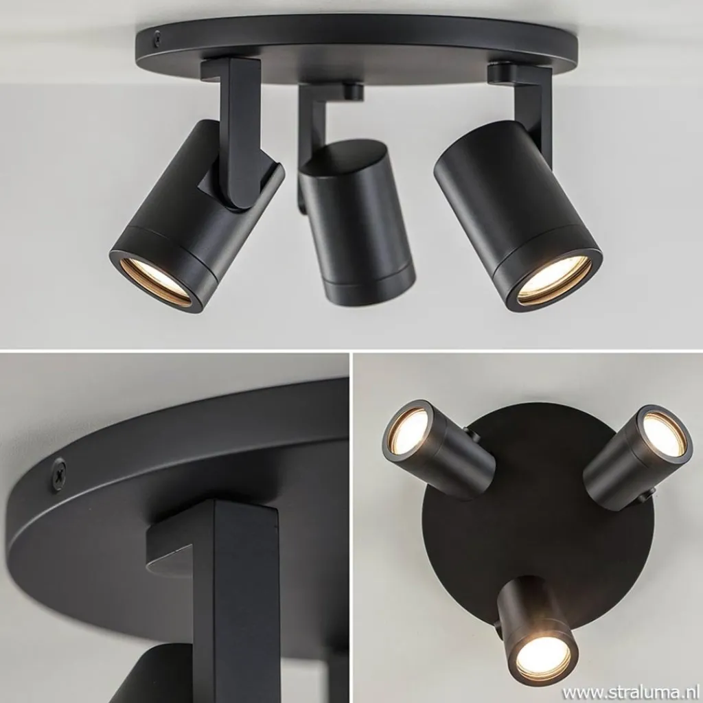 Straluma Plafondspot Halo 3L rond zwart> Opbouwspots|Woonkamerlampen