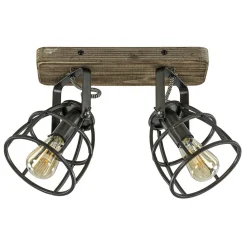 Straluma Plafondspot 2-L korf zwart/hout industr.> Kooilampen|Woonkamerlampen