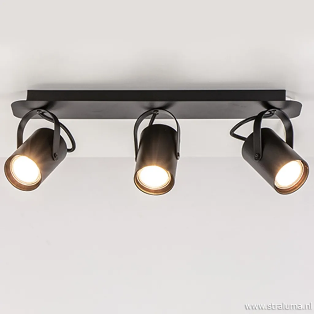 Straluma Plafondspot 3L op balk zwart> Opbouwspots|Tienerkamerlampen