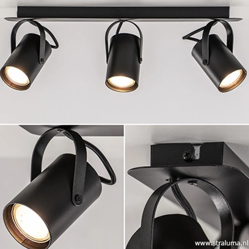 Straluma Plafondspot 3L op balk zwart> Opbouwspots|Tienerkamerlampen