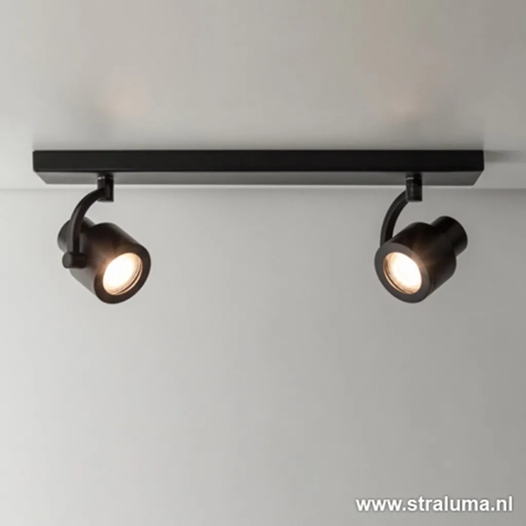Straluma Plafondspot mat zwart balk 2-lichts gu10> Plafondlampen|Opbouwspots