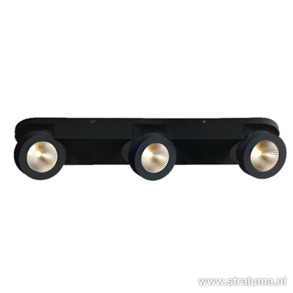 Straluma Plafondspot Montreal 3L balk zwart 3000k> Plafondlampen|Opbouwspots