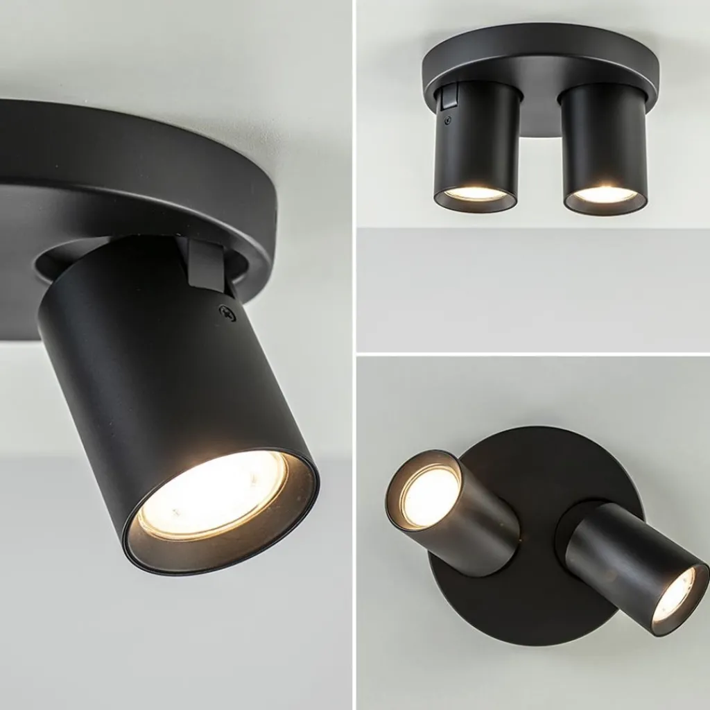 Straluma Plafondspot Oliver 2L rond zwart gu10> Opbouwspots|Woonkamerlampen