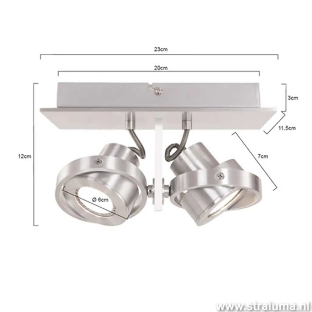 Straluma Plafondspot Quatro 2L alu led incl.gu10> Plafondlampen|Wandlampen