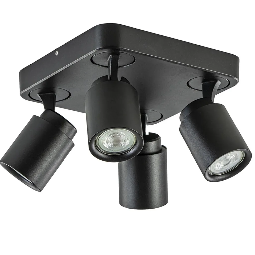 Straluma Plafondspot Razza 4L vierkant zwart gu10> Opbouwspots|Keukenverlichting