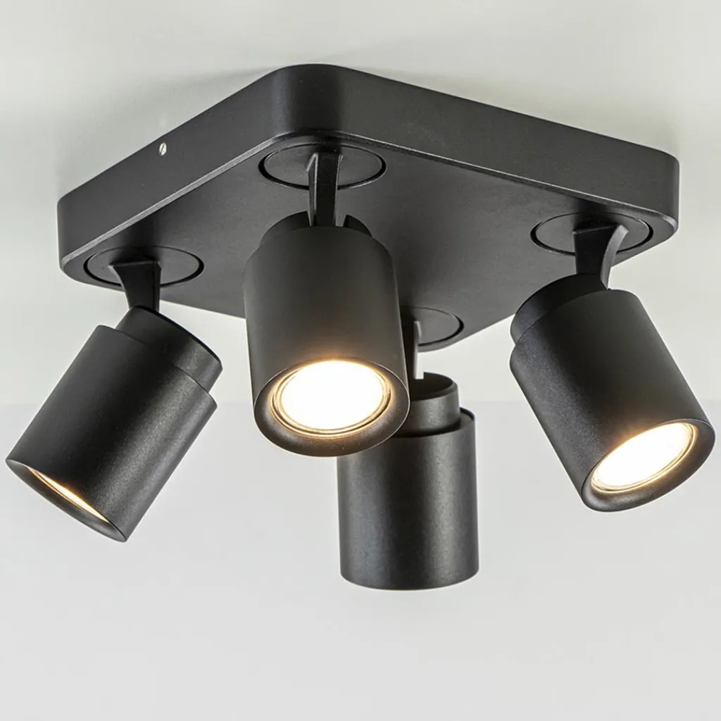 Straluma Plafondspot Razza 4L vierkant zwart gu10> Opbouwspots|Keukenverlichting