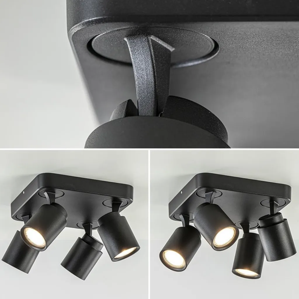 Straluma Plafondspot Razza 4L vierkant zwart gu10> Opbouwspots|Keukenverlichting