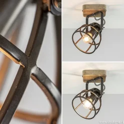 Straluma Plafond/wandlamp Matrix zwarte korf met hout><noscript><img width=