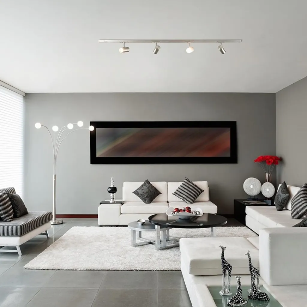 Straluma Railsysteem 1,5m nikkel met 4 verstelbare spots> Opbouwspots|Woonkamerlampen