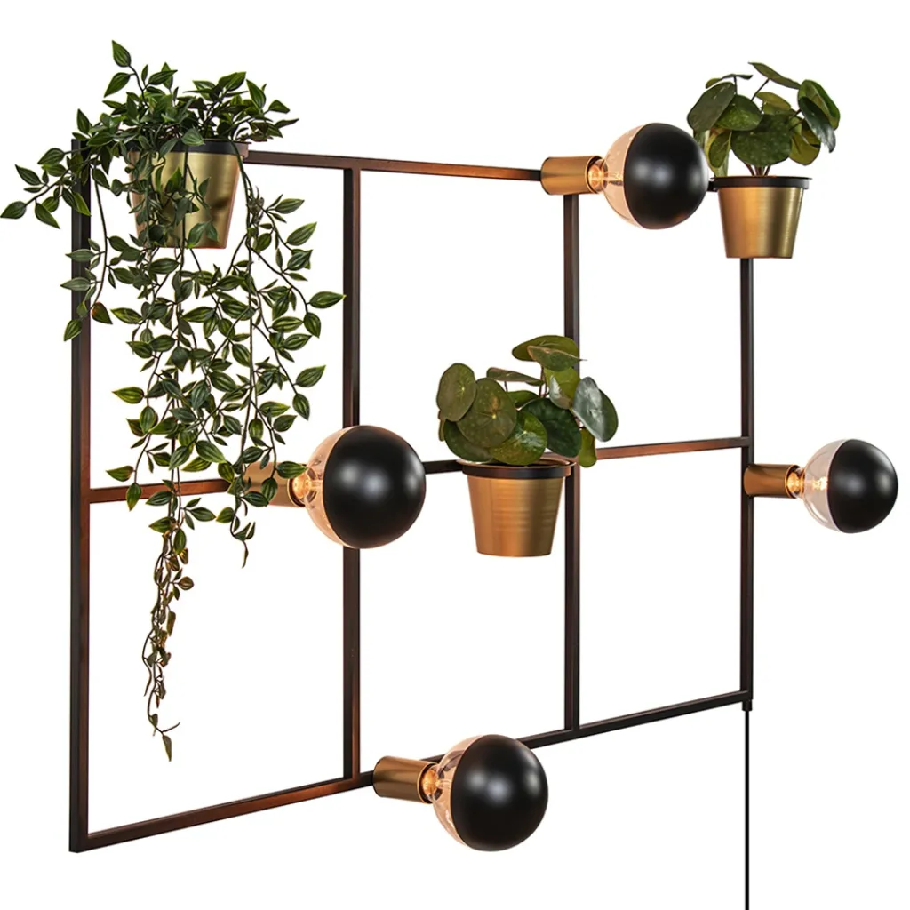 Straluma Rechthoekig wandrek met plantenpotten en E27 fittingen> Wandlampen|Botanische Verlichting