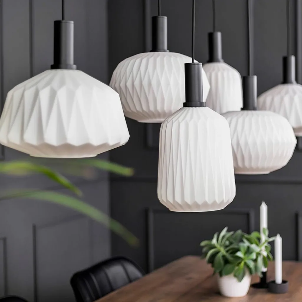 Straluma Retro 6-lichts hanglamp opaal glas met relief> Eettafellampen|Eetkamerverlichting
