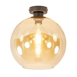 Straluma Retro plafondlamp zwart met amber glazen bol> Plafondlampen|Klassieke Verlichting