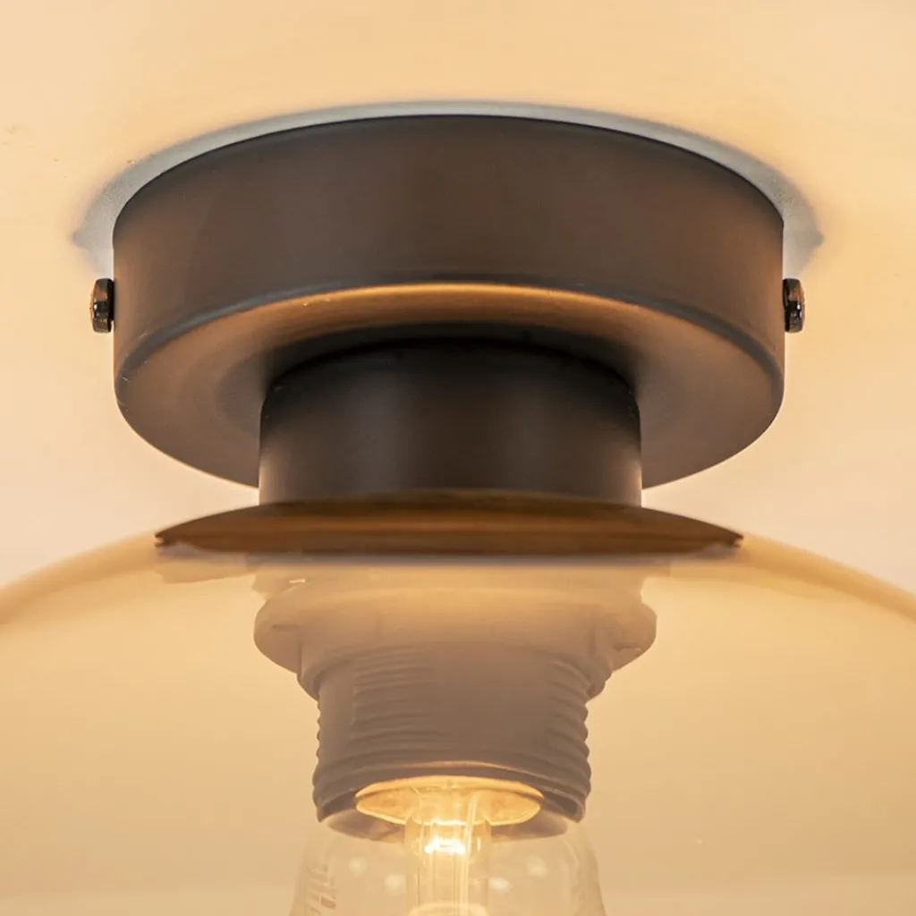 Straluma Retro plafondlamp zwart met amber glazen bol> Plafondlampen|Klassieke Verlichting