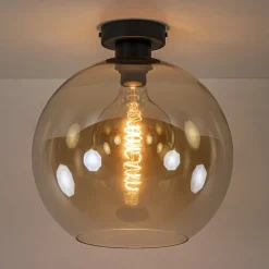 Straluma Retro plafondlamp zwart met amber glazen bol><noscript><img width=