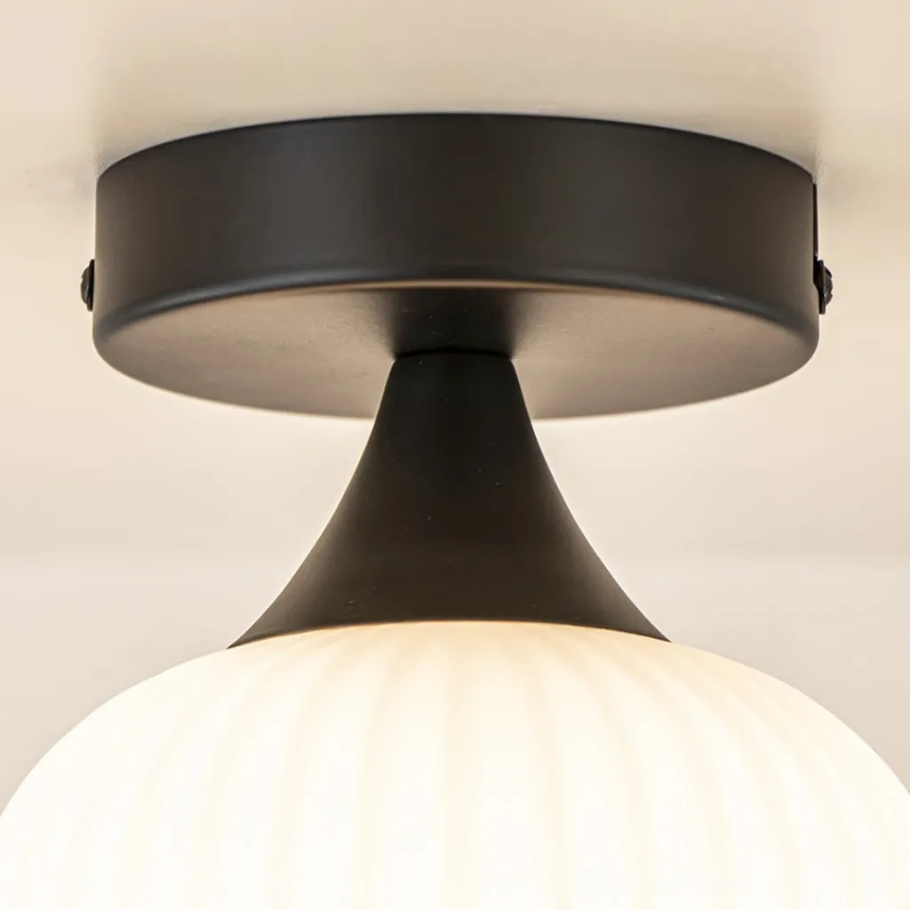 Straluma Retro plafondlamp zwart met wit glas> Plafondlampen|Retro Verlichting