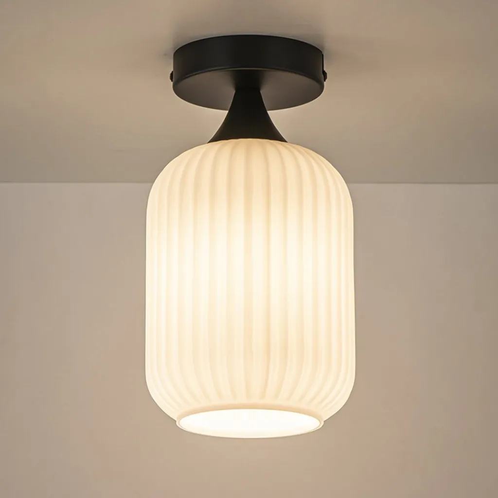Straluma Retro plafondlamp zwart met wit glas> Plafondlampen|Retro Verlichting