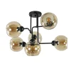 Straluma Retro plafondlamp zwart met amber glas 6-lichts> Plafondlampen|Klassieke Verlichting