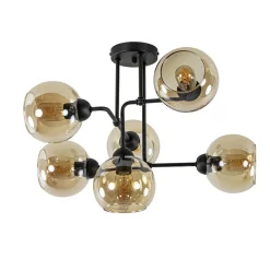 Straluma Retro plafondlamp zwart met amber glas 6-lichts><noscript><img width=