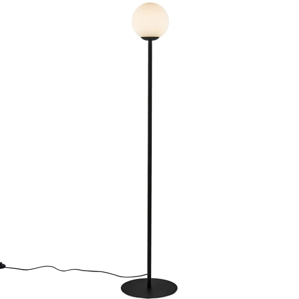 Straluma Retro vloerlamp mat zwart met witte glazen bol> Vloerlampen|Retro Verlichting
