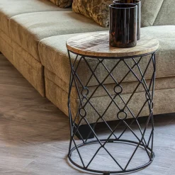 Straluma Ronde bijzettafel mangohout met zwart metaal><noscript><img width=