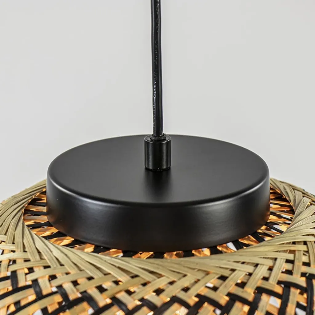 Straluma Ronde hanglamp bamboe naturel met zwart> Eetkamerverlichting|Hanglampen