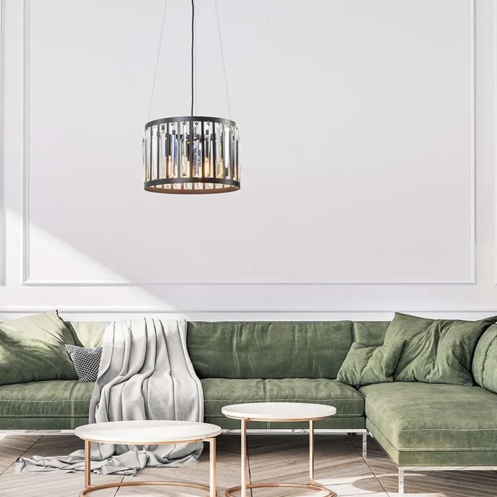 Straluma Ronde hanglamp mat zwart met kristalglas> Keukenverlichting|Eetkamerverlichting