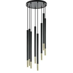 Straluma Ronde 8-lichts hanglamp cilinders zwart goud> Keukenverlichting|Halverlichting