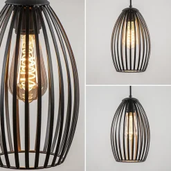 Straluma Ronde 3-lichts hanglamp met draadkappen mat zwart><noscript><img width=