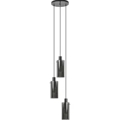 Straluma Ronde 3-lichts hanglamp met cilinder smoke glas> Eettafellampen|Pendel Lampen